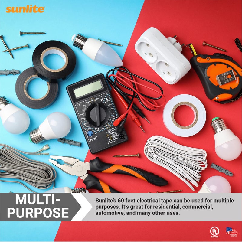 Sunlite 41328-SU 10-Pack PVC Electrical Tape, 60 Feet x 0.75 Inches, for Splicing, Protecting, and Insulating Wires, Abrasion Resistant, Flame Retardant, Weatherproof, UL Listed, Red - Image 4